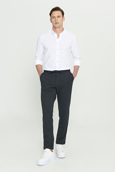 AC&Co / Altınyıldız Classics Erkek Antrasit Slim Fit Dar Kesim Beli Bağlamalı Esnek Pantolon
