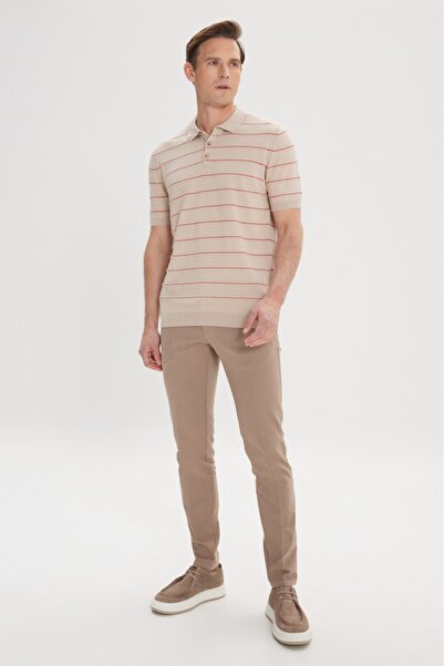 ALTINYILDIZ CLASSICS Men's Beige Slim Fit Slim Fit Side Pocket Cotton Flexible Dobby Trousers