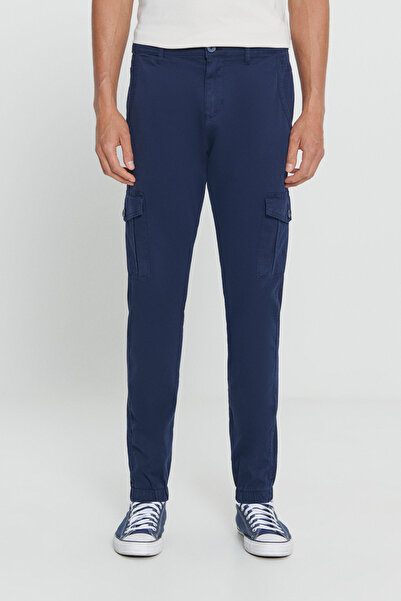 AC&Co / Altınyıldız Classics Men's Navy Blue Slim Fit Slim Fit Cargo Pocket Cotton Flexible Trousers