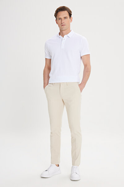 AC&Co / Altınyıldız Classics Men's Ecru Slim Fit - Stretchy Cotton Dobby Pants with Side Pockets
