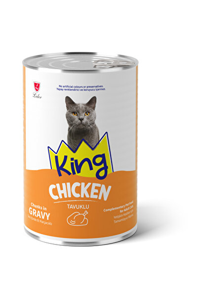 King Sos İçerisinde Et Parçacıklı Tavuklu Kedi Konservesi 400 G x 12 Adet