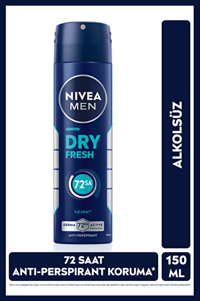 NIVEA Men Erkek Sprey Deodorant Dry Fresh 150ml, 72 Saat Anti-perspirant Koruma, Ekstra Kuruluk