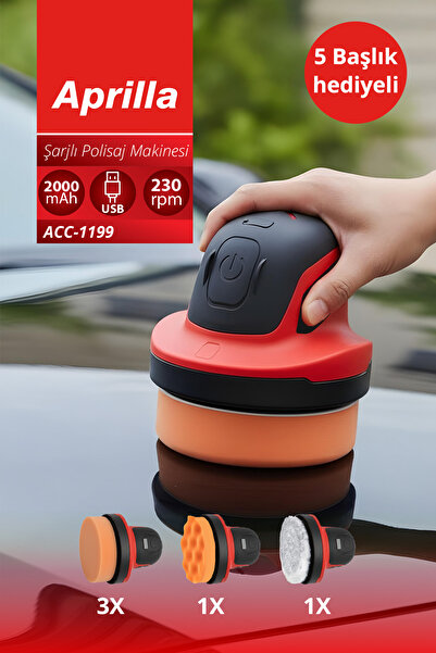 Aprilla Acc-1199 Şarjlı Polisaj Makinesi – 10 cm Parlatma Yüzeyi, Sünger Seti, Hafif ve Ergonomik Tasarım
