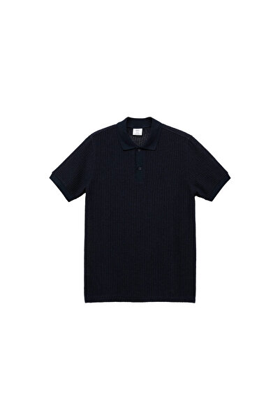 MANGO Marineblaues Herren-T-Shirt mit Polokragen 77090587