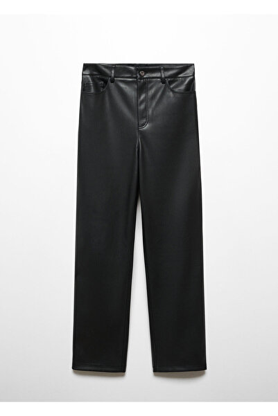 MANGO Woman Kožené kalhoty rovného střihu
