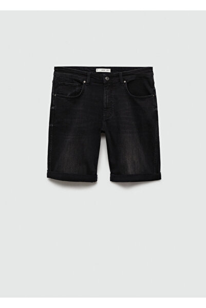 MANGO Μαύρο τζιν ανδρικό σορτς & βερμούδες 77130579