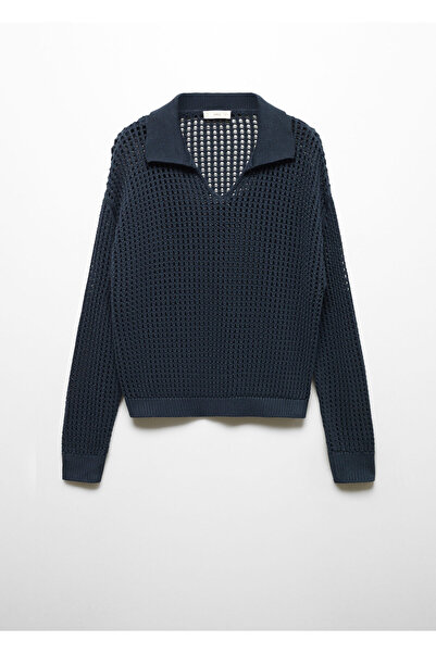 Mango Teen Ajur örgü polo yaka kazak