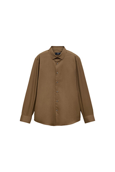 MANGO Καφέ ανδρικό πουκάμισο 77055975