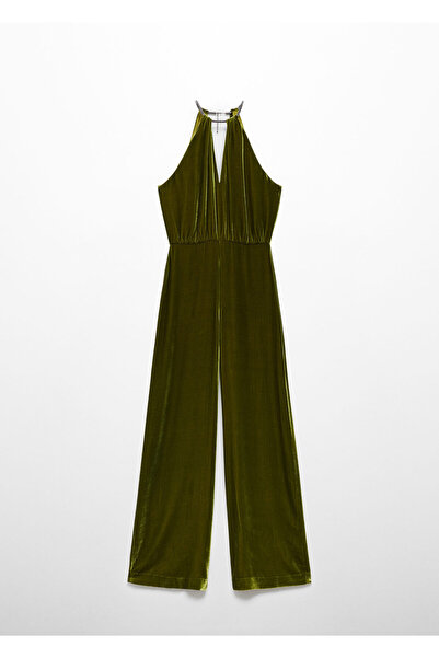 MANGO Woman Halter yaka kadife tulum