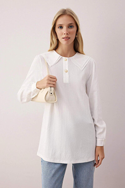 Trendyol Modest Πλεκτό φούτερ με λεπτομέρεια από ύφασμα με γιακά πουκάμισου TCTAW26TW00000