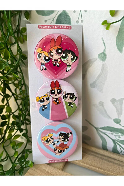 Rozet Power Puff Girls Set 3 - Üçlü Arkadaşlık 44mm Rozet Seti & Sticker