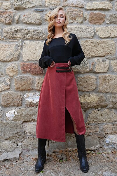 Trend Alaçatı Stili Жіноча керамічна шкіряна сумка з аксесуарами, середньої довжини, оксамитова спідниця ALC-X14570