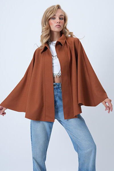 Trend Alaçatı Stili Women's Tile Hidden Placket Cape Cashmere Jacket Alc-X14590