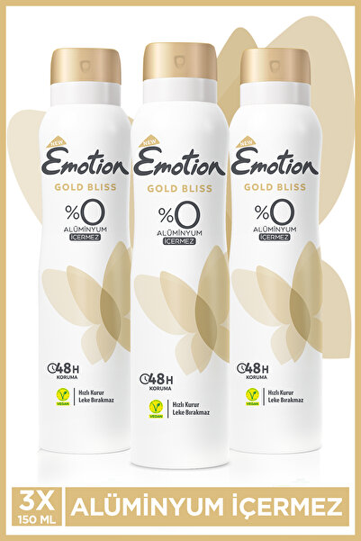 Emotion Gold Bliss Kadın Alüminyumsuz Vegan Deodorant 3x150 Ml Hızlı Kurur, Leke Bırakmaz