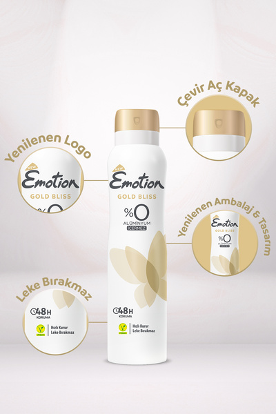 Emotion Gold Bliss Kadın Vegan Deodorant 4x150 Ml Hızlı Kurur, Leke Bırakmaz