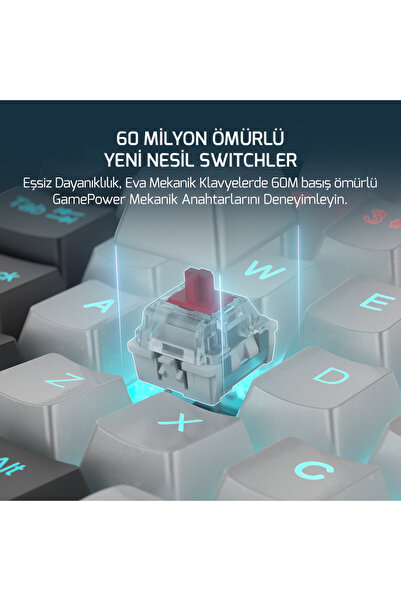 GamePower Eva 3 60M Mekanik Blue Switch Türkçe Q 88 Tuş USB Gaming Klavye - 3 Yıl Garantili