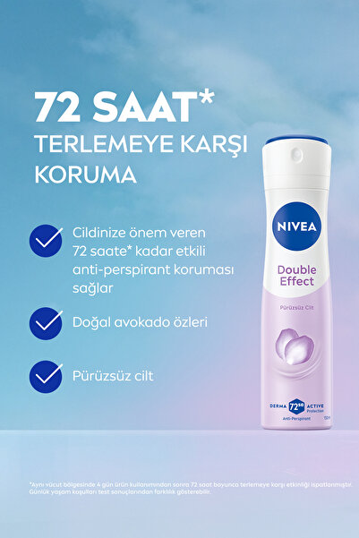 NIVEA Kadın Sprey Deodorant Double Effect 150 ml,72 Saat Anti Perspirant Koruma,Pürüzsüz Cilt