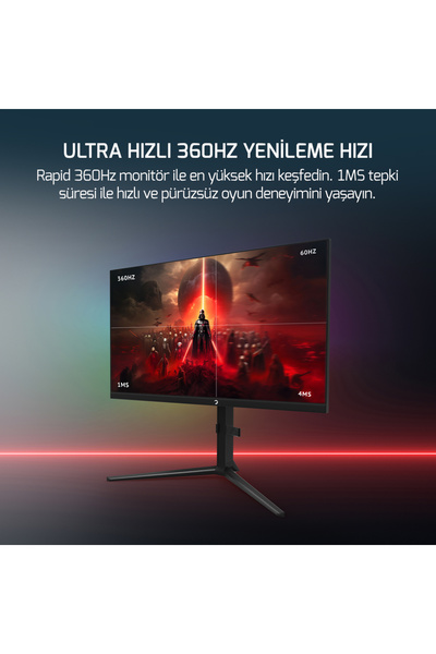 GamePower Rapid 27'' 1ms 360Hz Flat Fast IPS FHD RGB Pivot Speaker Gaming Monitör (Sıfır Ölü Piksel