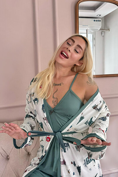 Pijamaevi Λευκό Σετ Γυναικείες Πυτζάμες Θερμικό Νυχτικό με Σχέδιο Σπίτι