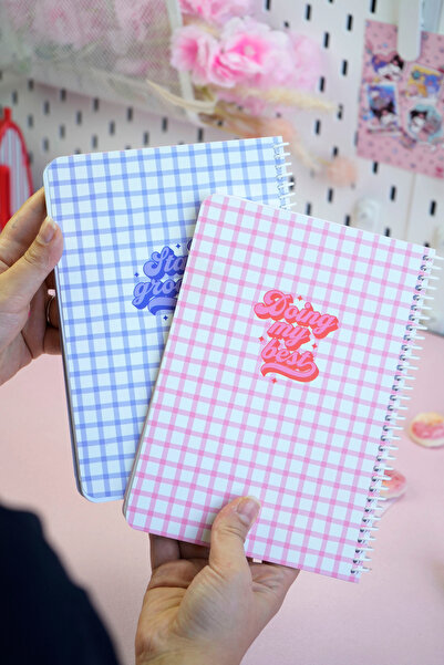 Victoria's Journals A5 Spiral School Notebook Set of 2 – Checkered, Soft Touch Cover