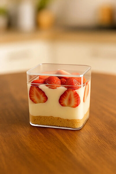 PARLAPACK Plastic Dessert Bowl Presentation Bowl with Lid 10 Pieces Mica Plastic Bowl Magnolia, Tiramisu, Pudding, Ashoura..