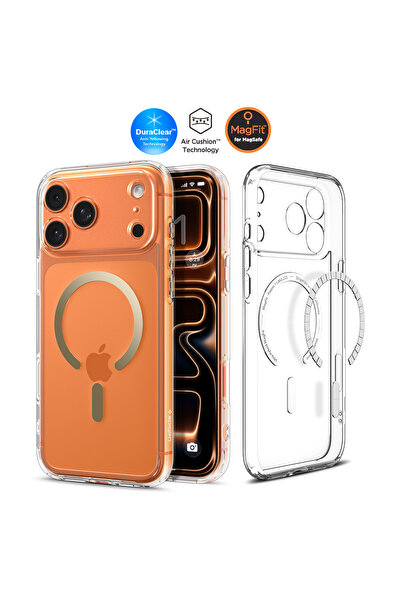 Spigen iPhone 17 Pro ince MagSafe Kılıf Ultra Hybrid MagFit Clear Gold Şeffaf...