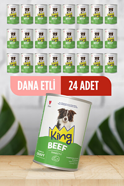 King Sos İçerisinde Et Parçacıklı Dana Etli Köpek Konservesi 400 gr 24 Adet