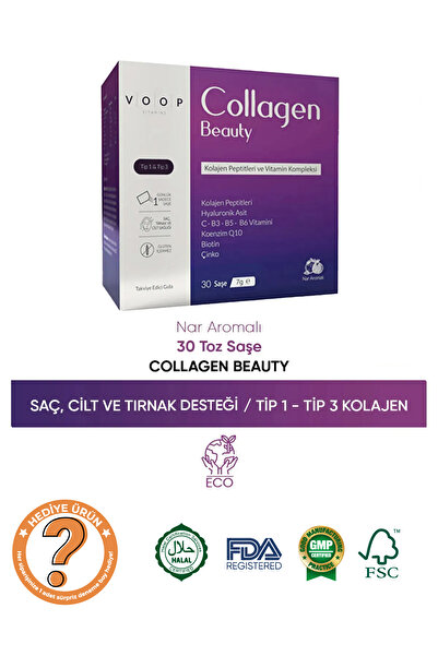 VOOP Collagen Beauty Yüksek Biyoaktif Hidrolize Kolajen %100 Saf Ve Doğal - 30 Toz Saşe