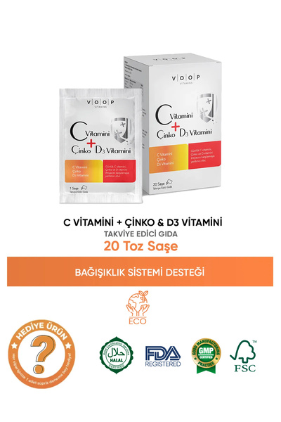 VOOP C Vitamini + Çinko & D3 Vitamini | Günlük Vitamin Takviyesi - 20 Toz Saşe
