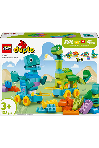 LEGO ®   Duplo ®   Town 3 in 1 Wheeled Dinosaurs 10451 - 3+ Educational Toy Construction Set (108P)