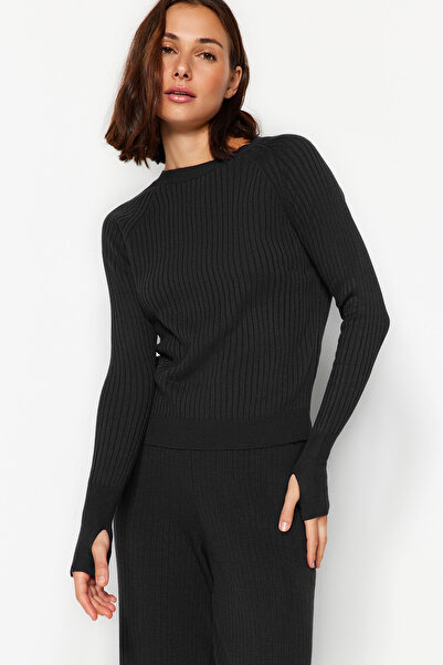 Trendyol Collection Anthracite Stone Basic Finger Detailed Knitwear Bottom-Top Set Twoaw24Au00032