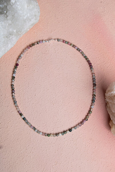 OSMANLI DOĞAL TAŞ Renkli Turmalin 3-4mm Doğal Taş Dizi Kolye