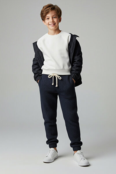 TRENDYOLKIDS Navy Blue-Khaki Cotton 2-Piece Plain Boys' Knitted Sweatpants Tkdaw26Ea00013
