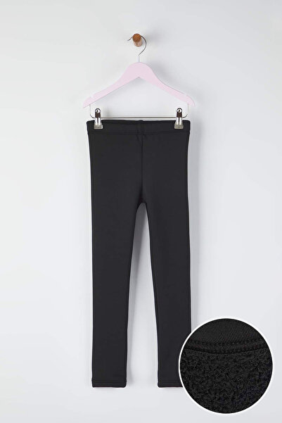TRENDYOLKIDS Black Cotton Thick/Fleece Inside Bomber Knitted Girl's Leggings Tkdaw26Ta00007