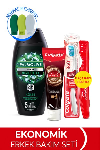 Colgate Diş Macunu 125 ml, Orta Diş Fırçası,Palmolive Men Duş Jeli 500 ml + S...