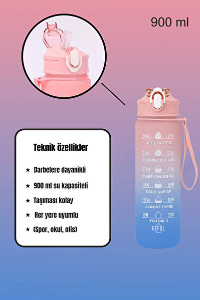 DMR ŞEFFAF 900 ml Sızdırmaz Su Matarası – Motivasyon Yazılı, Dayanıklı ve Taşınabilir Suluk