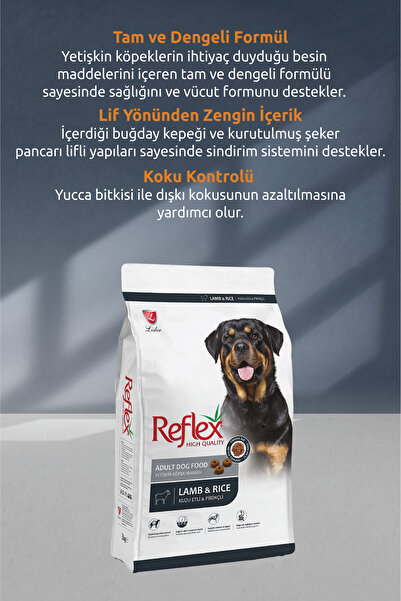 Reflex Kuzu Etli ve Pirinçli Yetişkin Köpek Maması 10 kg