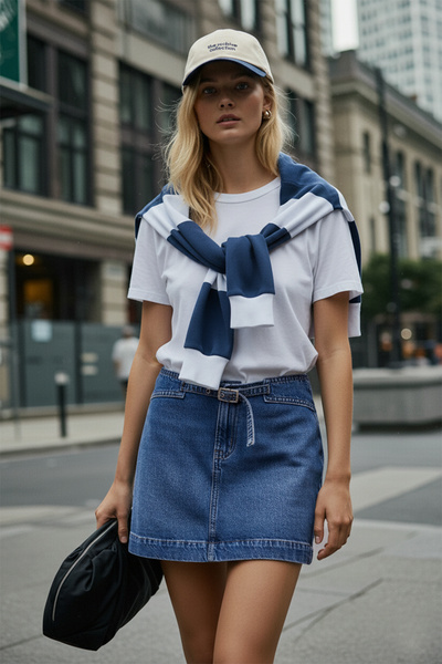 Trendyol Collection Синя джинсова спідниця з поясом TWOAW26ET00090