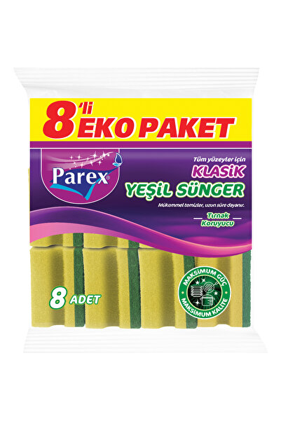 Parex إسفنجة خضراء كلاسيكية مموجة مكونة من 8 قطع صديقة للبيئة