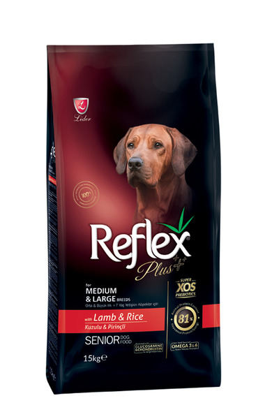 Reflex Plus Kuzu Etli ve Pirinçli & Orta ve Büyük Irk +7 Yaş Yetişkin Köpek Maması 15 kg