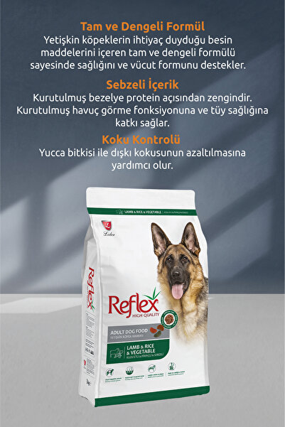 Reflex Kuzu Etli ve Sebzeli Yetişkin Köpek Maması 15 kg