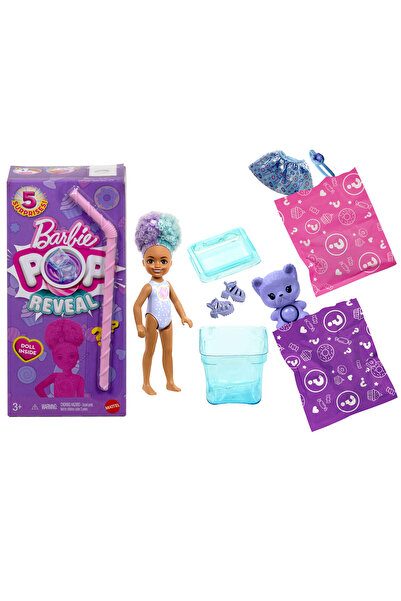 Barbie Pop Reveal™ Bebek Serisi, Atıştırmalık Serisi bebek ve hayvan figürü dahil 5 farklı sürpriz JFY01