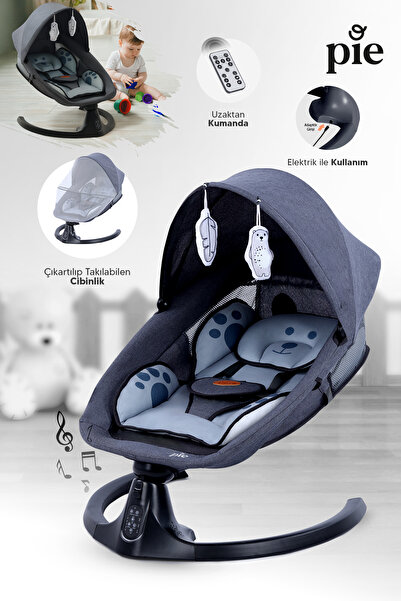 Huggy Pie Antrasit Otomatik Sallanan Bluetooth Müzikli Ana Kucağı – Yenidoğan Uyumlu
