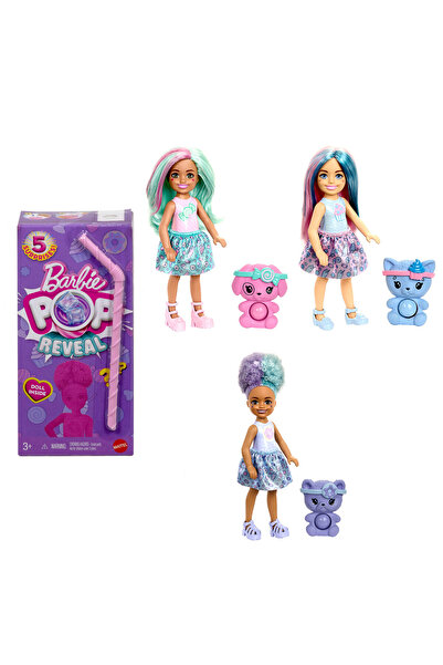 Barbie Pop Reveal™ Bebek Serisi, Atıştırmalık Serisi bebek ve hayvan figürü dahil 5 farklı sürpriz JFY01
