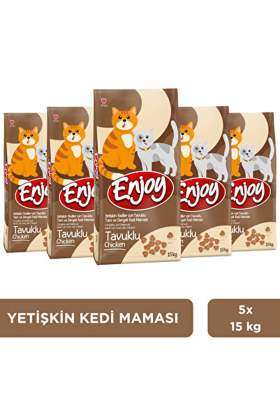 Enjoy Yetişkin Kediler için Tavuklu Tam ve Dengeli Kedi Maması 15 kg x 5