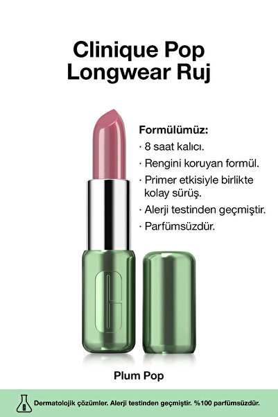 Clinique Pop Longwear™ Gün Boyu Kalıcı Ruj - Renk: Plum Pop 3.9g | Parlak Bitiş