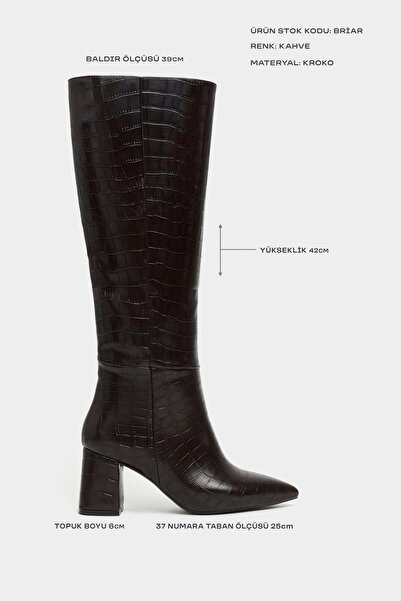 NİŞANTAŞI SHOES Dámské kozačky na podpatku se vzorovanou špičatou špičkou Briar Brown