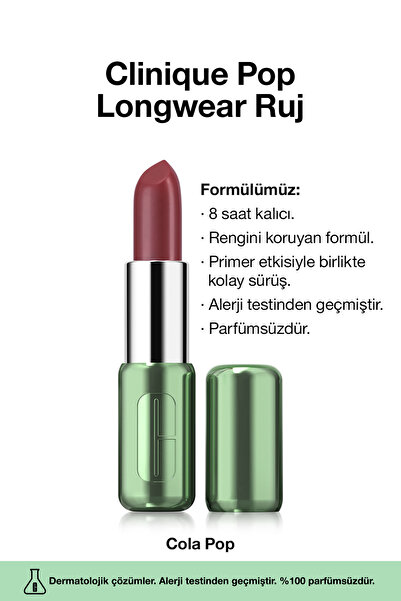 Clinique Pop Longwear™ Gün Boyu Kalıcı Ruj - Renk: Cola Pop 3.9g | Saten Bitiş