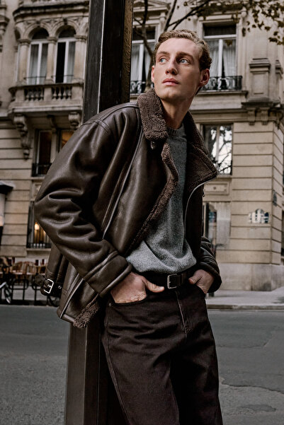 Trendyol Collection Καφέ κανονική εφαρμογή 100% PU ανδρικό παλτό από συνθετικό δέρμα TMNAW26MO00005