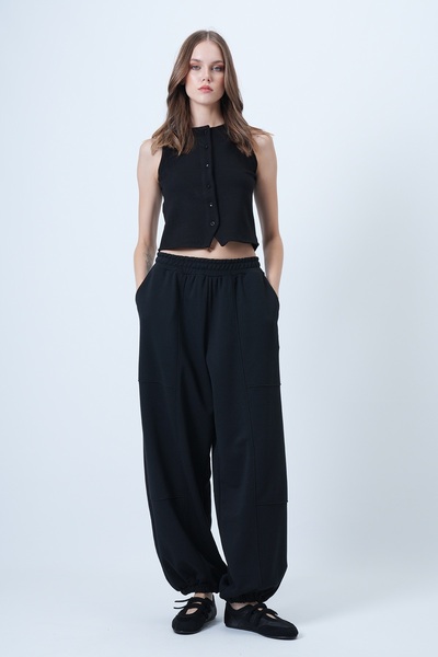 Trend Alaçatı Stili Women's Black Double Pocket Stitching Detail Jogger Pants Alc-X14655